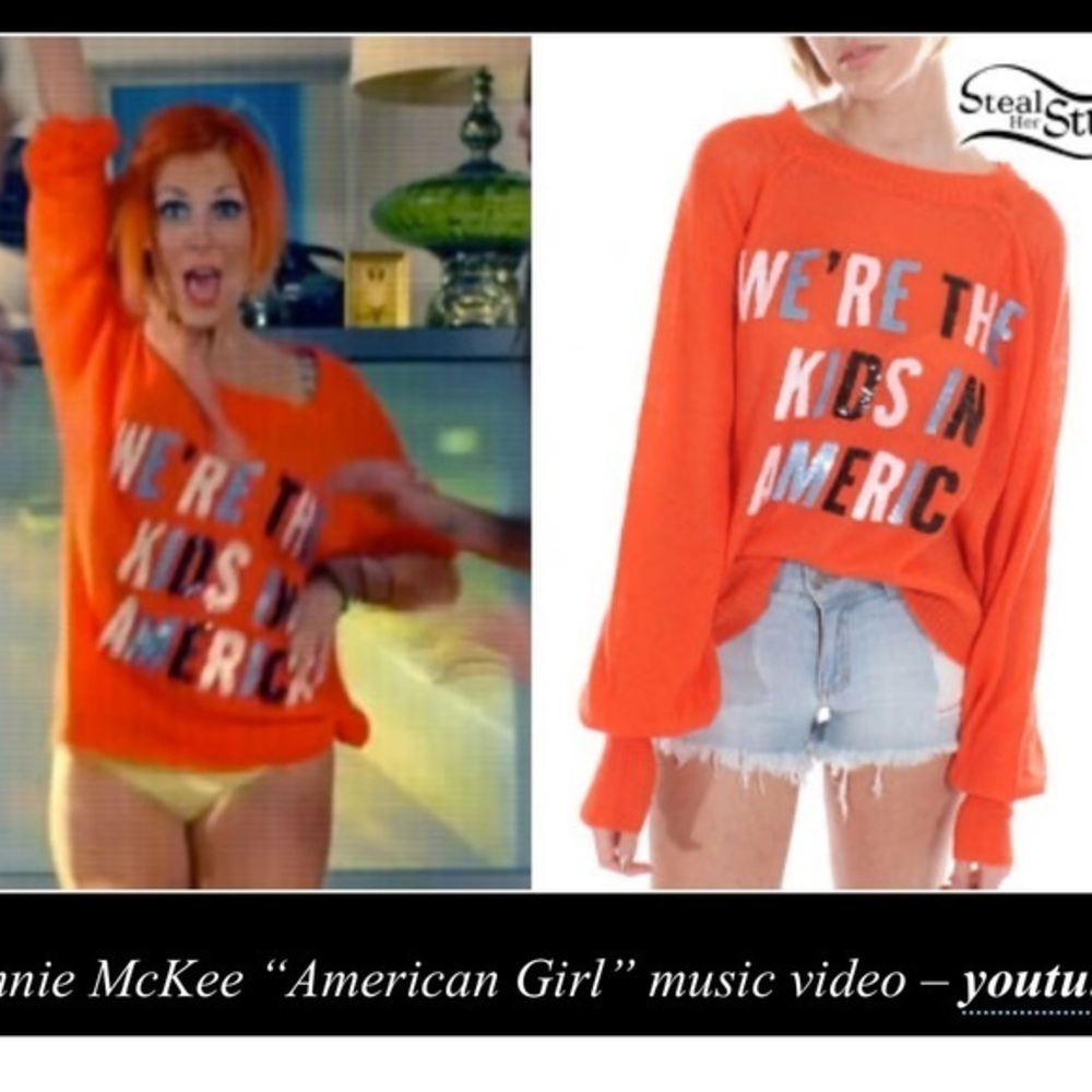 Wildfox White Label Bonnie McKee We are the Kids in America Sweater Orange M